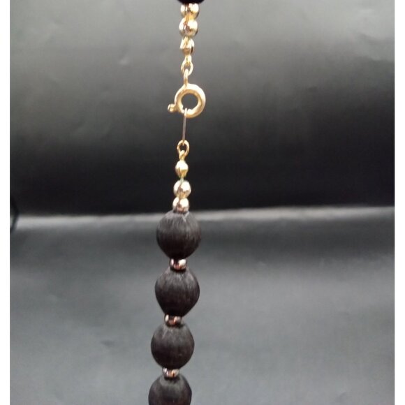 Gray Satin Silk Thread Beaded Necklace Vintage 1980s Korea 29 In Fashion Jewelry - Picture 14 of 14